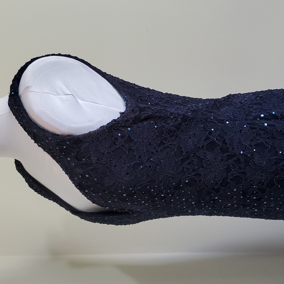 Connected Apparel Lined Sleeveless Navy Sequined & Lace Sheath Dress - Size 8 - Picture 5 of 12